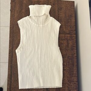 Zara Ribbed Sleeveless Turtleneck - Cream